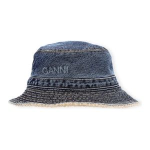 NEW Ganni Logo Organic Cotton Denim Bucket Hat XS/S